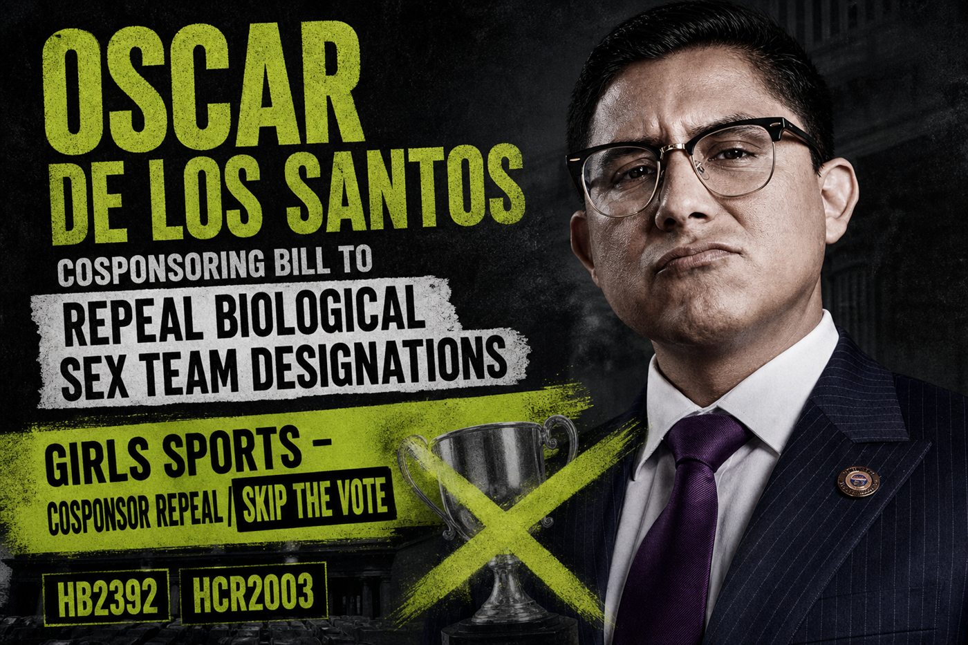 Editorial illustration: Oscar De Los Santos on girls sports repeal and skipped vote